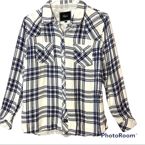 RAILS Plaid Shirt Super Soft Button Front Long Sleeve Navy White - Picture 1 of 8